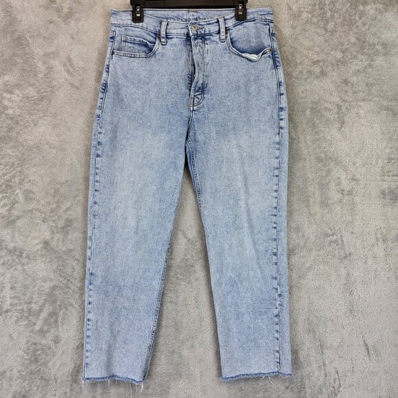 Old Navy Jeans Womens 12 Extra High-Rise Sky Hi Straight Button Fly Raw Hem - Picture 1 of 13